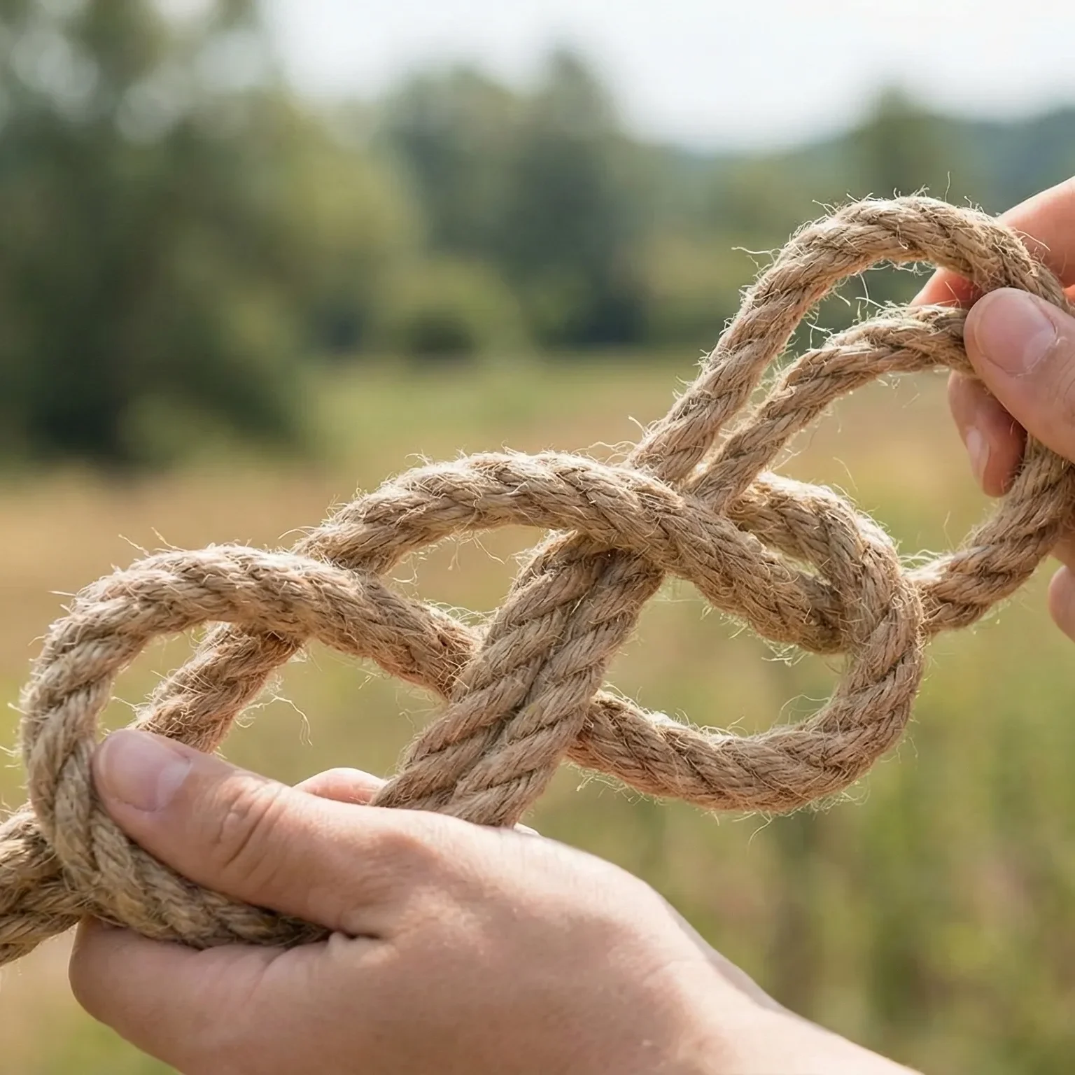 Снимка ма мъжки ръце, които държат сплетено въже. Снимката символизира справянето на проблемите във връзките и комуникациите.
